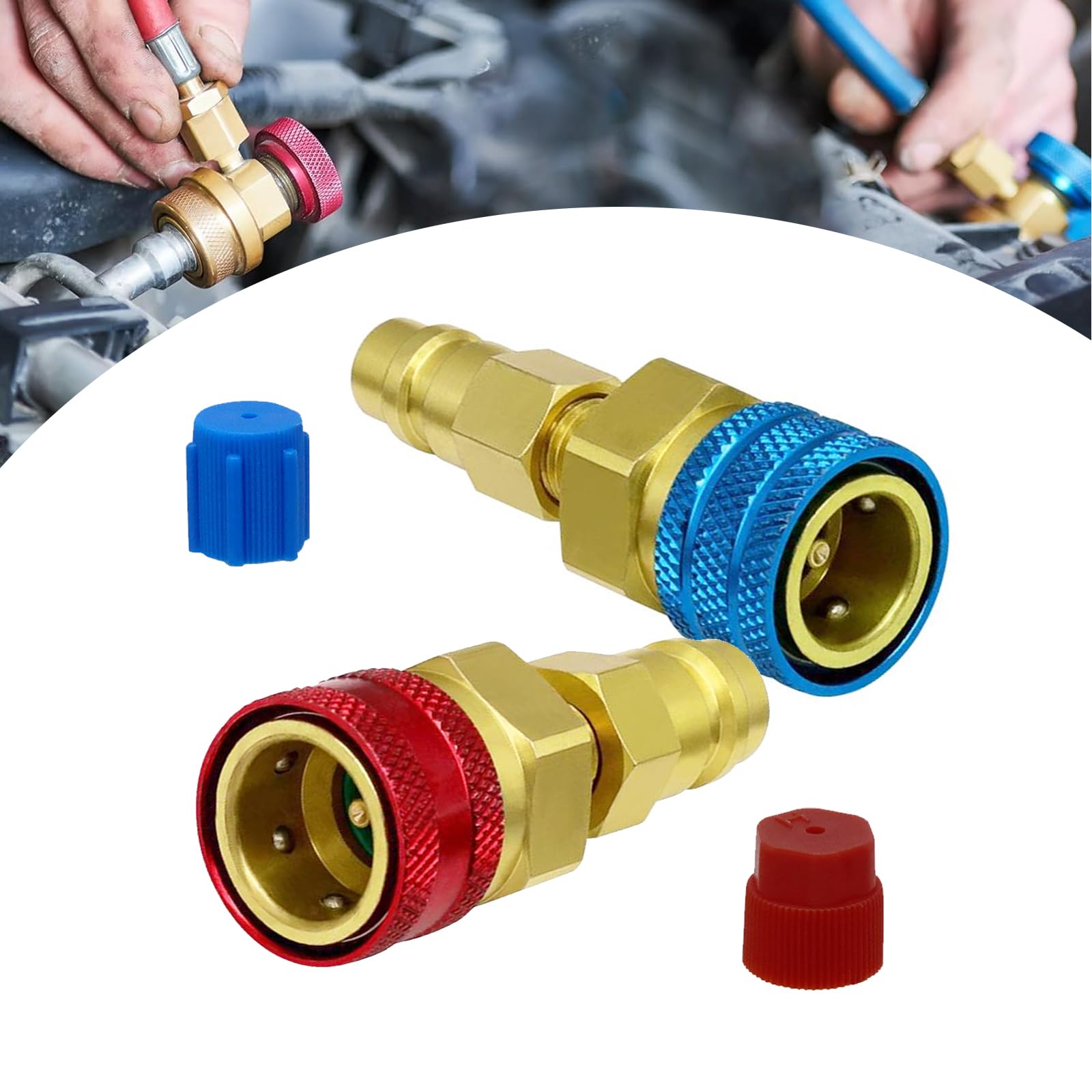 Photo 1 of Zigeiya 2 PCS R1234yf to R134a Quick Couplers, High/Low Side Conversion Adapters, Air Conditioner Evacuation Recharging Adapters, Universal for Most Cars, SUVs, Trucks (Gold)