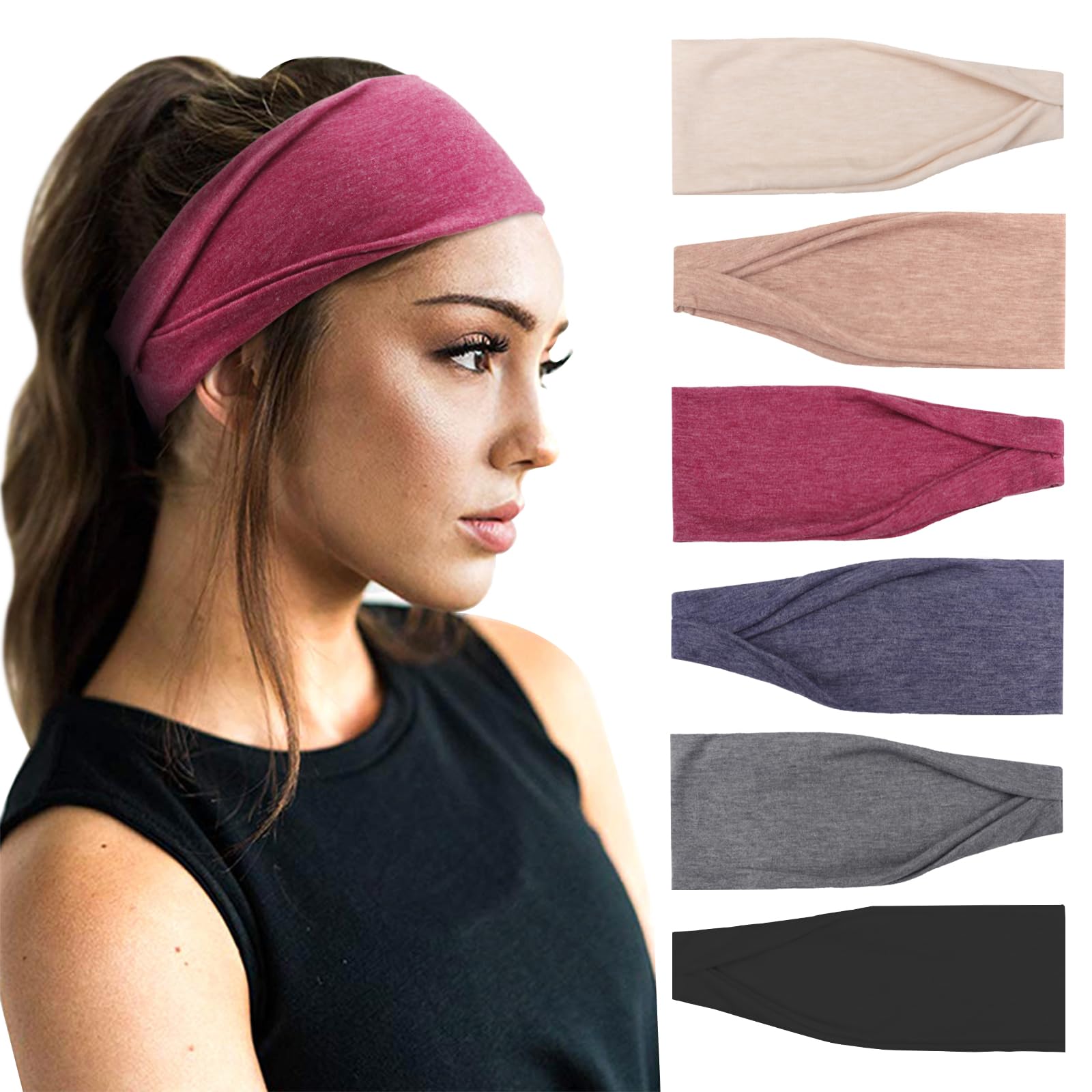 DRESHOW 6 Pack Headbands for Women Wide Elastic Hair Bands Head Wrap Hair Accessories — image 1