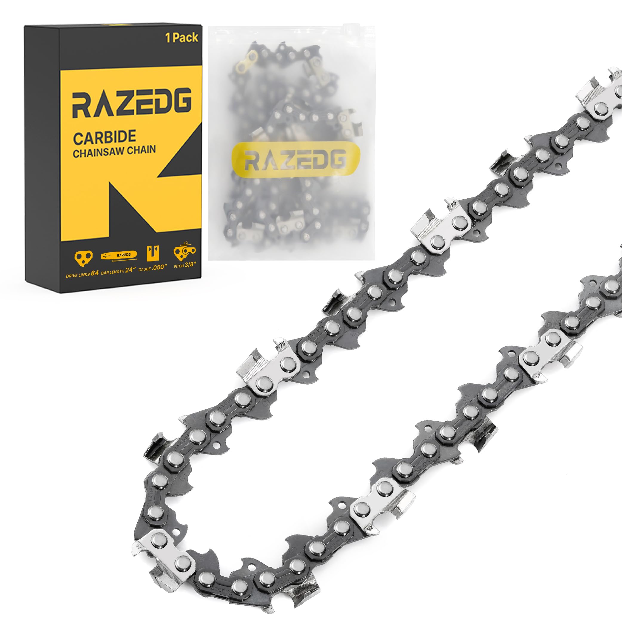 Photo 1 of Carbide Chainsaw Chain 24 Inch, 3/8" Pitch, .050" Gauge, 84 Drive Links, Fits Husqvarna 460, 460 Rancher, Stihl 33RS 84 25"/24" MS390 MS310 MS361 MS460 MS500 (1 Chain)