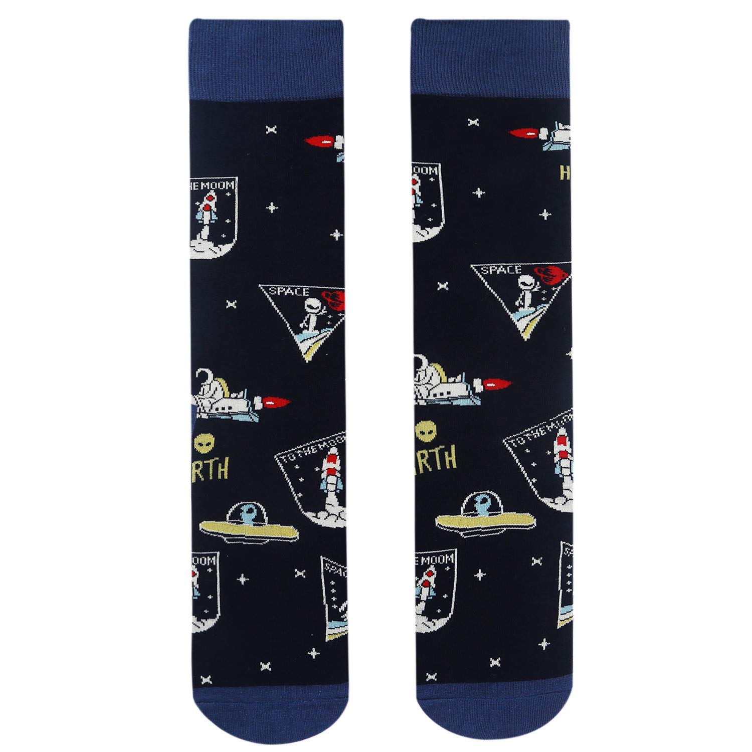 Mens Space Novelty Crew Socks Funny Crazy Socks Alien Astronaut Planet Pizza Casual Socks