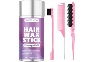 SWEET VIEW Hair Wax Stick & Slick Back Hair Brush Set for Smooth Flyaways, Frizz, Sleek Ponytail, Bun, Styling Accessory for 