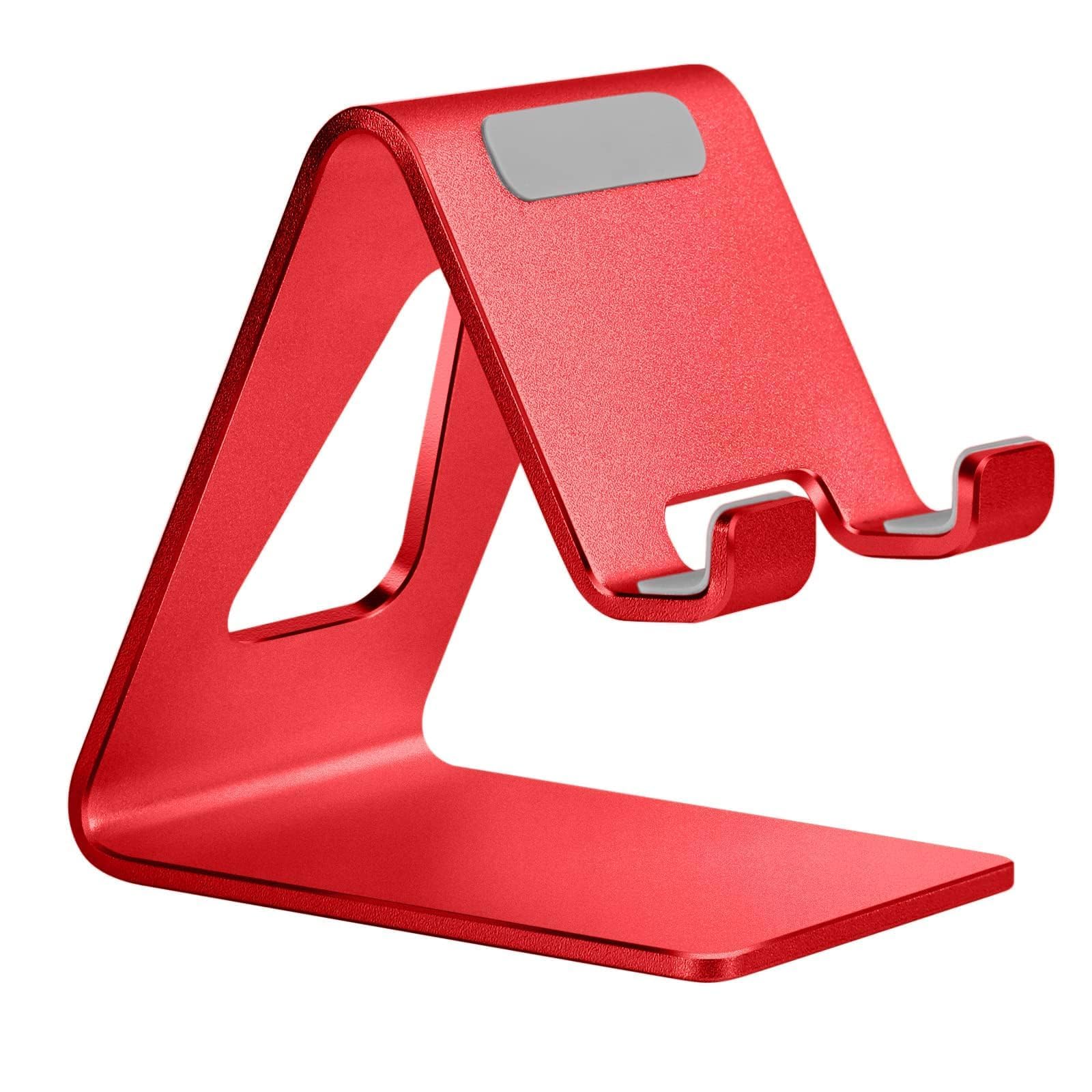 Aoviho Desk Cell Phone Stand, Phone Holder, Aluminum Mobile Phone Cradle Dock for iPhone 14 13 12 pro 11 X Xs max 8 7 6 6s Plus SE 5 5s SE Samsung, All Smart Phones, Red