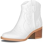 PIZZ ANNU Women's Embroidered Western Cowboy Boots Cowgirl Round Toe Short Ankle Boots Ladies Fashion Retro Classic Booties Chunky Heels