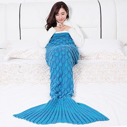 Amazon Co Jp Candyレディース可愛いひざ掛け 毛布 ブランケット 大判 かわいい プレゼント 可愛い人魚毛布 お昼寝毛布 着る毛布 ソファ毛布 柔らかくて暖かい 防寒 大人子供兼用 人魚姫に変身10色選択可 湖ブルー 180 90cm ベビー マタニティ