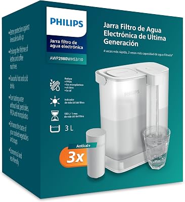 Water Dispensador de agua filtrada bajo demanda (3L) – Agua fresca y limpia, 3x filtro Anticalc+ que mejora el sabor y reduce la cal y las impurezas, libre de BPA