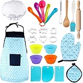 Vanmor Kids Basic Cooking and Baking Sets, 26 Pcs Toddler Baking Sets with Kids Chef Hat and Apron for Girls Boys Dress Up Chef Costume Career Role-Playing Toys for 3456 Years Old Girl Boys Gifts