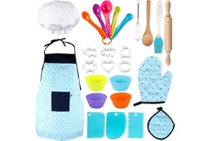 Vanmor Kids Basic Cooking and Baking Sets, 26 Pcs Kids Baking Sets with Kids Chef Hat and Apron for Girls Boys Toddler Dress Up Chef Costume Career Role-Playing Toys for 3456 Years Old Girl Boys Gifts
