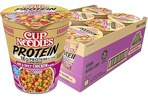 Nissin Cup Noodles Protein Ramen, Chicken Flavor Spicy Ramen with Bone Broth, 16g Protein, 2.54 Ounce Cup (Pack of 6)