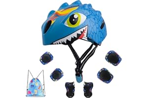 GINGILI LIFE Toddler Helmet Kids Bike Helmet for 2 3 4 5 6 7 8 Years Old Girls with 3D Dinosaur Design Protective Gear Set and Safety Certified, Toddler Bike Cycling Skating Skateboard Scooter Helmet