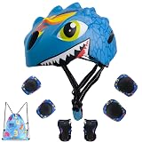 Toddler Helmet Kids Bike Helmet for 2 3 4 5 6 7 8 Years Old Girls with 3D Dinosaur Design Protective Gear Set and Safety Certified, Toddler Bike Cycling Skating Skateboard Scooter Helmet (Blue)