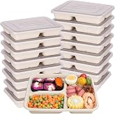 JAYEEY 23 oz 3 Compartments disposable plates with Lids Plant Fiber 50 Pack