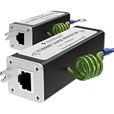 20KA Ethernet Surge Protector Gigabit, 2 Pack PoE++ RJ45 Lightning Arrestor | Awishwell CAT5/CAT6 Network Thunder Protector with Transformer, Mounting Flange, GDT Metal Shielded LAN Surge Protection