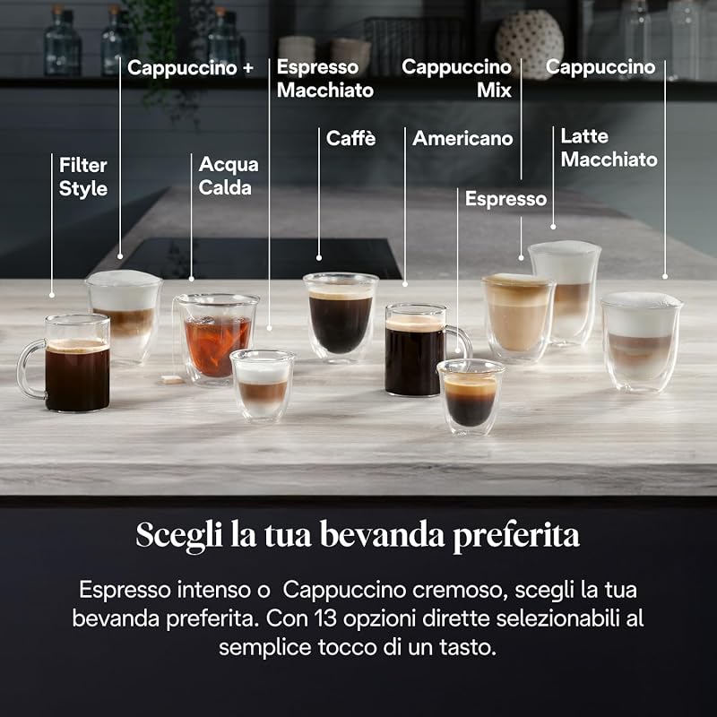 Magnifica Evo Next ECAM312.80.TB, Macchina Caffè Automatica con Monta Latte Automatico, Macchina Caffè Chicchi per Caffè e Cappuccino con Display Touch Intuitivo, 1450W, Nero/Titanio