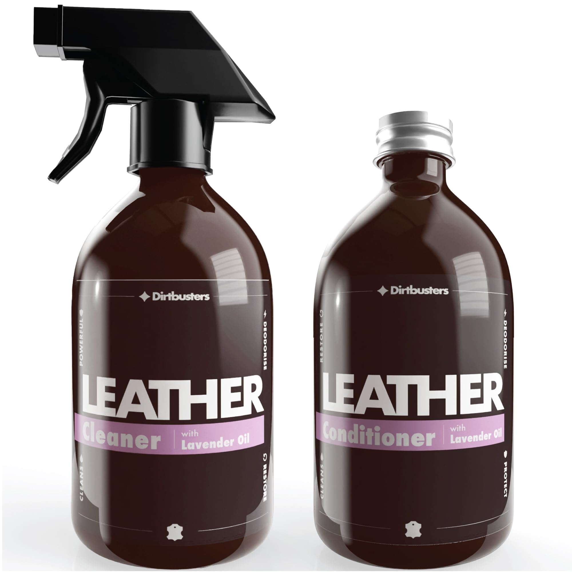 Dirtbusters Leather Cleaning And Conditioner Kit, Clean, Protect, Condition, Restore & Deodorise With Lavender Oil For Leather Sofas, Furniture, Shoes, Bags, Car Seats, Saddles & Tack (2x500ml)