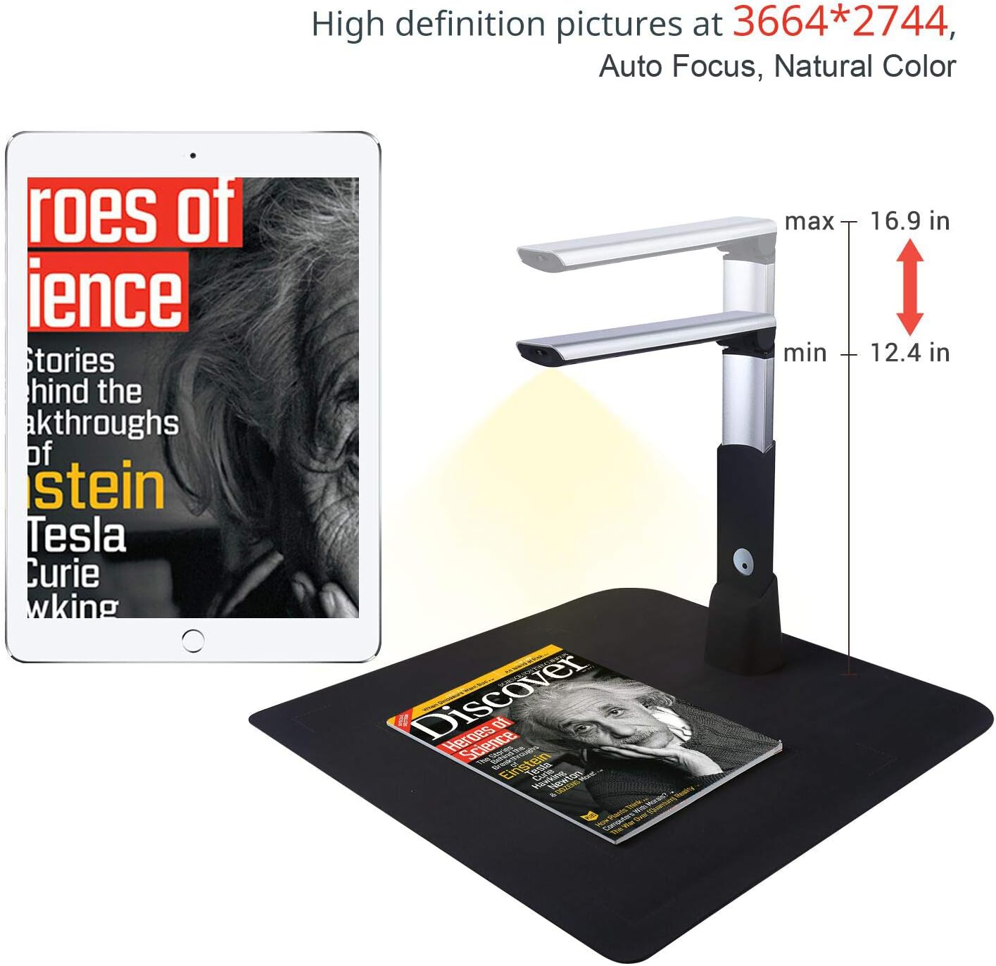 Document Cameras Scanner,10MP CMOS,Visual Presenter Max A3 Size,OCR Technology,W/LED Light and Micphone,Easy-to-Use Tools for 100P Book Scanner PDF, Portable for Teacher,Classrom and Conference: Electronics