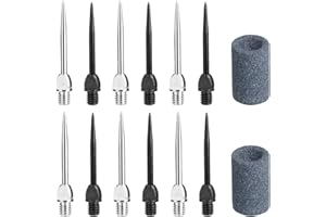 Cosmos 12 Pcs Steel Dart Tips with 2 Dart Sharpener, Dart Metal Tip Converter Points 2BA Thread Dart Replacement Tips Dart Sharpening Sand Stones Darts Needle Accessories