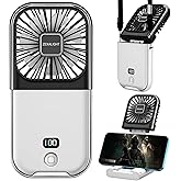 ZEXALIGHT USB Rechargeable Upgraded 5-in-1 Portable Handheld Fan, Necklace Fan, Mini Desk Fan, Foldable Phone Stand, 4 Speeds Airflow, Quiet Personal Fans with LED Digital Screen (Black)