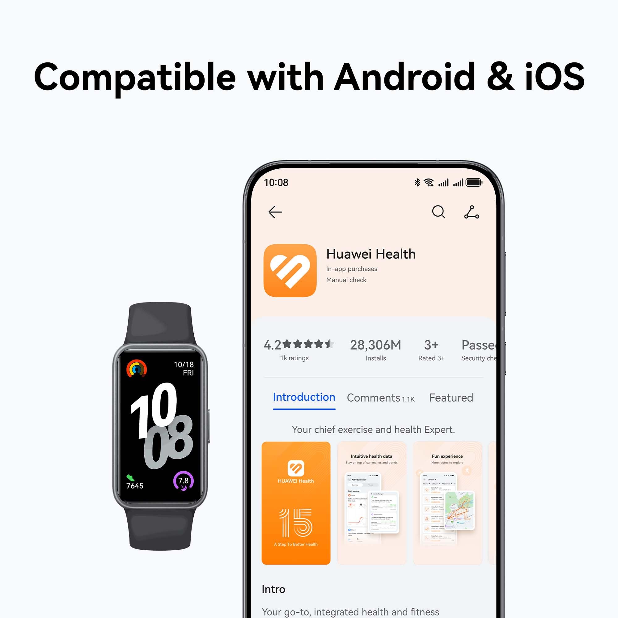 HUAWEI Band 10 Smartwatch up to 14 Days Battery Life, iOS & Android, Average Sleep HRV and Sleep Insights with an AI-powered Fitness Monitoring Tracker, Sleep Breathing Awareness, Fast Charging, Black