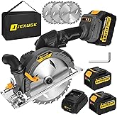 JEXUGK 6-1/2" Circular Saw, Cordless Sierra Circular Inalambrica with 2 x 6.0AH Battery,Brushless Electric Power Circle Saw with 3 Blade Cutting Precise Wood for Max Cut Depth 2-1/4"(90°)1-7/16" (45°)
