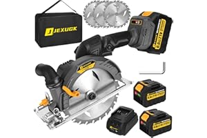 JEXUGK 6-1/2" Circular Saw, Cordless Sierra Circular Inalambrica with 2 x 6.0AH Battery,Brushless Electric Power Circle Saw with 3 Blade Cutting Precise Wood for Max Cut Depth 2-1/4"(90°)1-7/16" (45°)