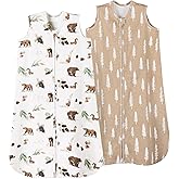 david's kids 100% Organic Cotton Baby Sleep Sack 6-12 Months, Soft Baby Wearable Blankets with 2-Way Zipper, 2 Pack Comfy Sleeping Bags for Infant Newborn Boys Girls, Medium Size, Woodland