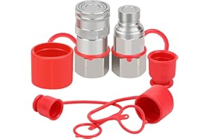ANCIMOON 3/4’’ NPT Skid Steer Hydraulic Couplers, Bobcat Flat Face Quick Connect Fittings with 2PCS Dust Covers