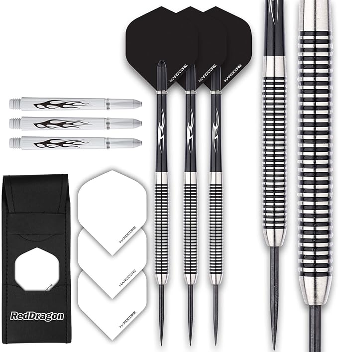 Red Dragon Pegasus 28g Tungsten Darts Set with Black Stems, Black