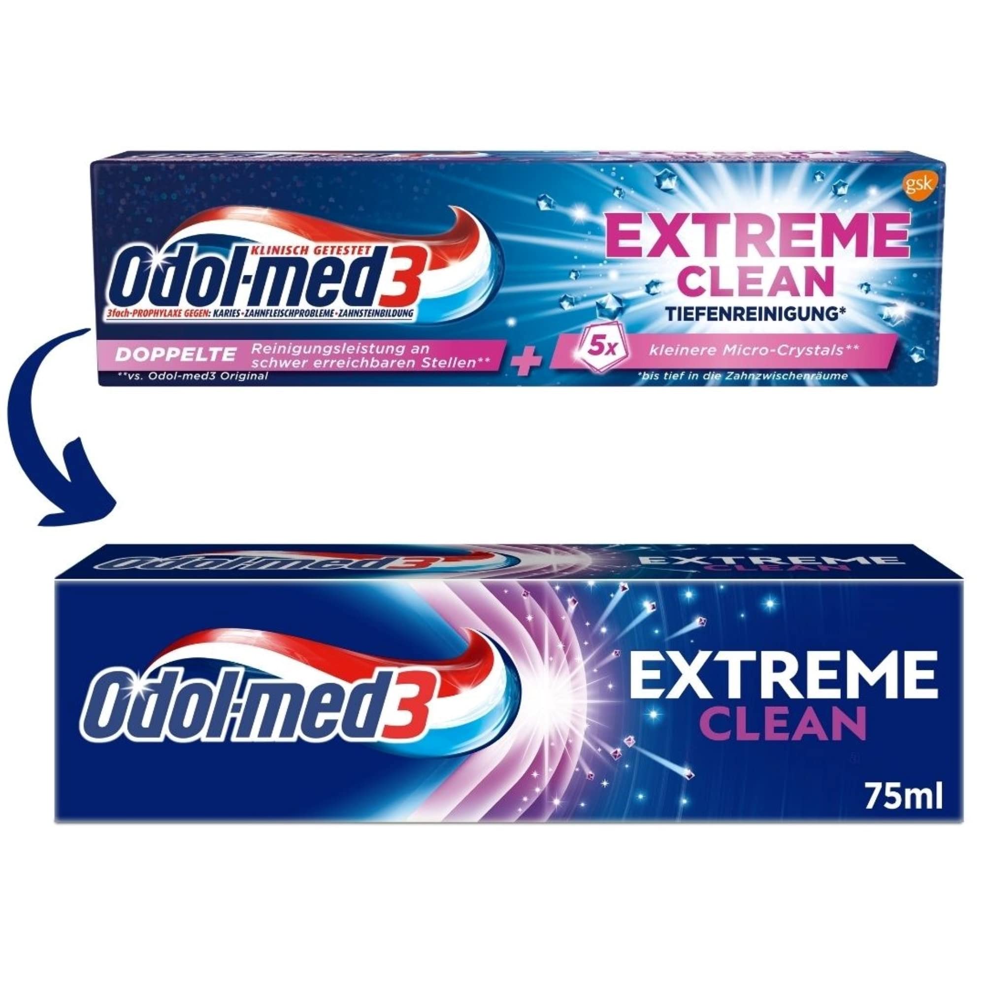 Odol-med3 Extreme Clean, Zahnpasta, mit doppelter Reinigungsleistung an schwer erreichbaren Stellen*, 75ml, Zahncreme 9