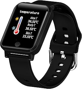 Hoowa Inflatables Smart Watch Blood Pressure Monitor, Heart Monitor Smart Watch, Temperature Scanner, IP67 Waterproof, SpO2+ HR+ BP Monitor, Sports Fitness Tracker