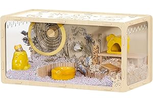 JONS NTY 31.5 inch Wooden Hamster Cage, Large Habitat, Openable Top, Transparent Acrylic for Interior View, Ventilated, Easy to Clean, for Syrian Hamster, Dwarf Hamster, Gerbil, Other Small Pet Animals