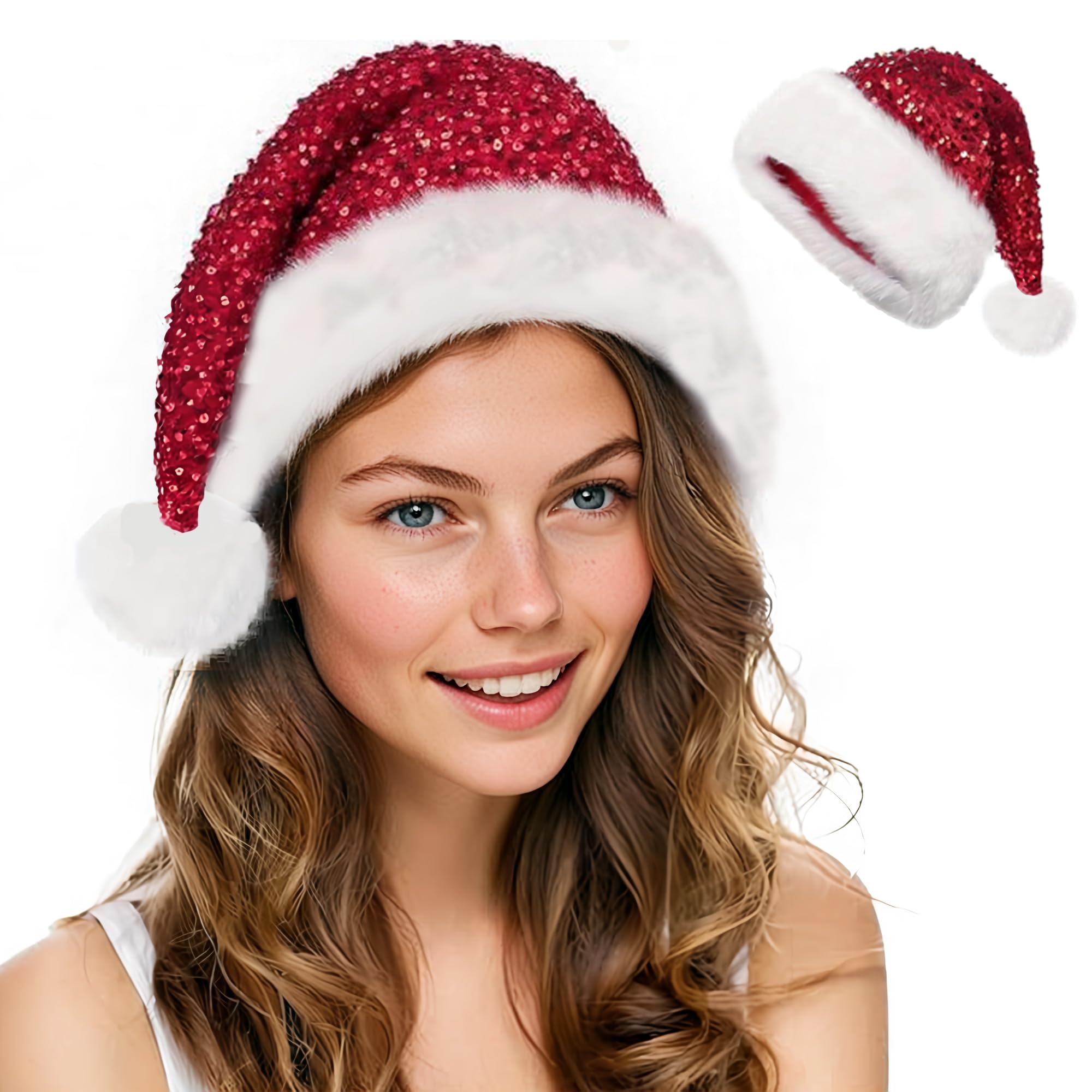Sylken Red Santa hat Christmas Hat for Adult Luxury Plush Xmas Hat with a Pompom for Men and Women, Red Velvet Plush Santa Claus Hat, Unisex Adults & Kids, Perfect for Christmas & New Year Parties