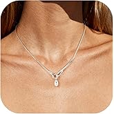 925 Sterling Silver Hook Pearl Necklace for Women-Unique Simulated Pearl Pendant Necklace Elegant Everyday Silver Jewelry