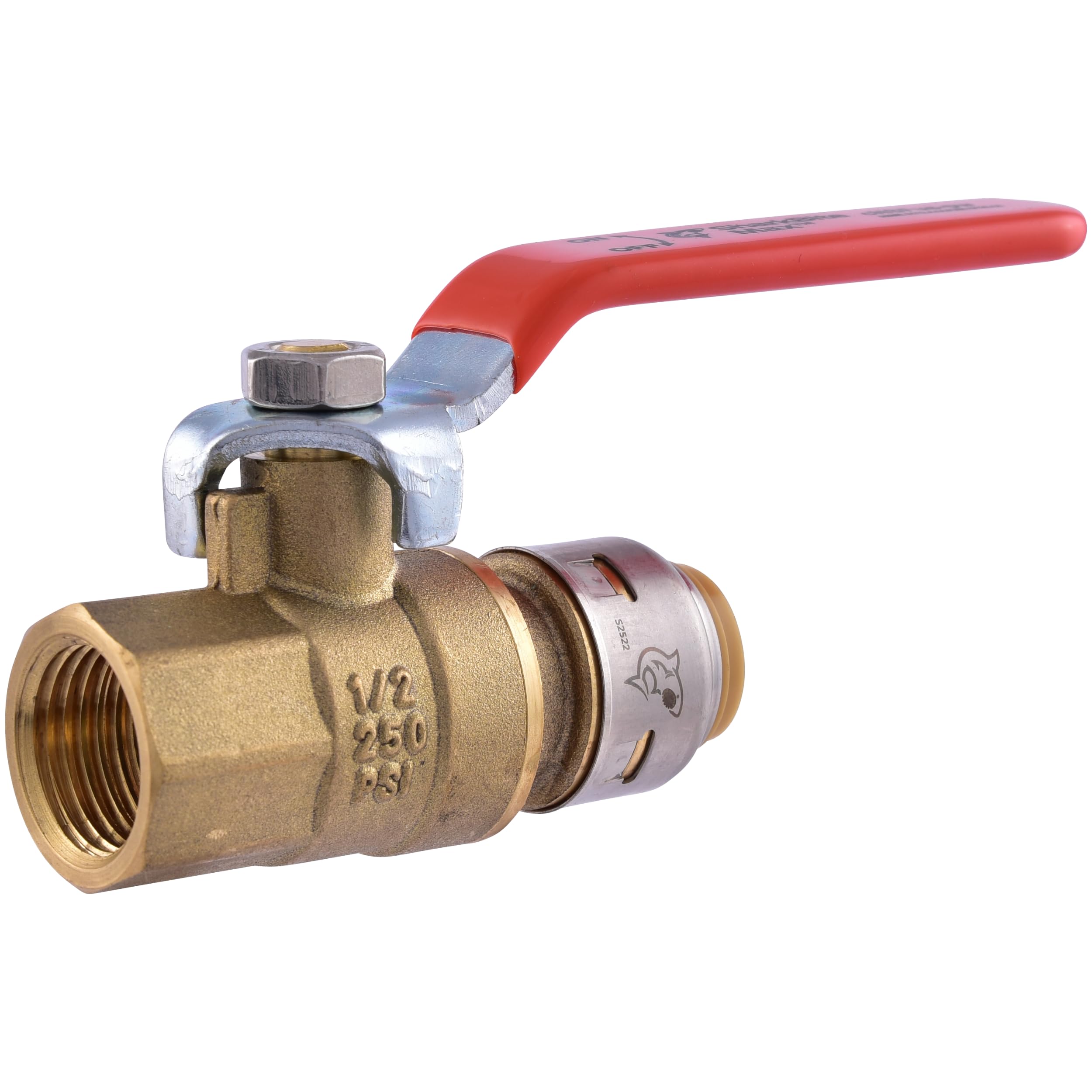 Photo 1 of SharkBite Max 1/2 Inch x 1/2 Inch Ball Valve with FNPT Connector, Push to Connect Brass Plumbing Fitting, PEX Pipe, Copper, CPVC, PE-RT, HDPE, UR22182A
