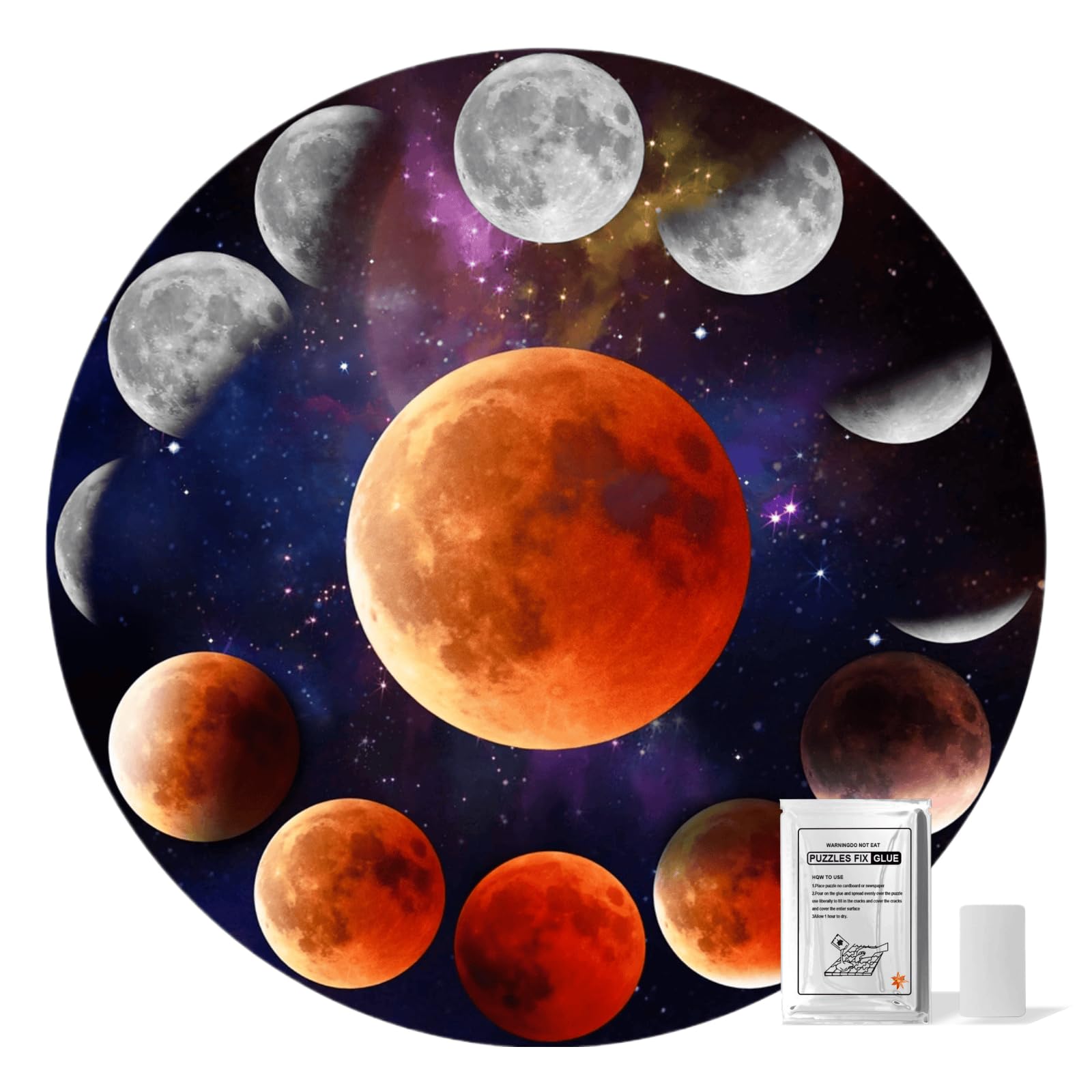 Photo 1 of 1000 Piece Round Jigsaw Puzzle for Adults, Circular Puzzle with Puzzle Glue & Scraper Premium Framing-Ready Art for Home Decor, Challenge & Relaxation(Moon Phase)