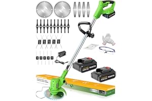 TASANSTON Cordless Weed Wacker, 21V Electric Weed Eater Battery Powered, 3 in 1 Grass Trimmer Cordless with 2 Batteries & Metal Blade, Electric Weed Trimmer/Lawn Edger/Brush Cutter for Yard Garden