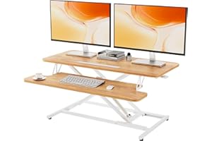 ERGOMAKER Standing Desk Converter, 36"/90cm Wide Height Adjustable Quick Sit to Stand Up Desk Riser(White Frame + Light Rusti