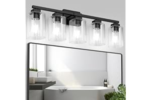BesLowe 31" 5-Light Bathroom Light Fixture, Modern Black Bathroom Vanity Light, Bathroom Lighting Fixtures Over Mirror, Matte Black Wall Socnce Lamp, Wall Lights for Living Room Bedroom Hallway