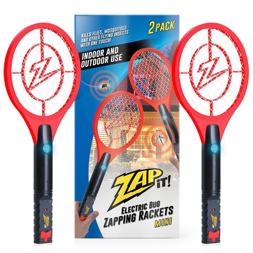 ZAP IT! Mini Twin Pack Bug Zapper - Rechargeable Mosquito, Fly Killer and Bug Zapper Racket - 4,000 Volt - USB Charging, Super-Bright LED Light to Zap in The Dark - Safe to Touch (Red)