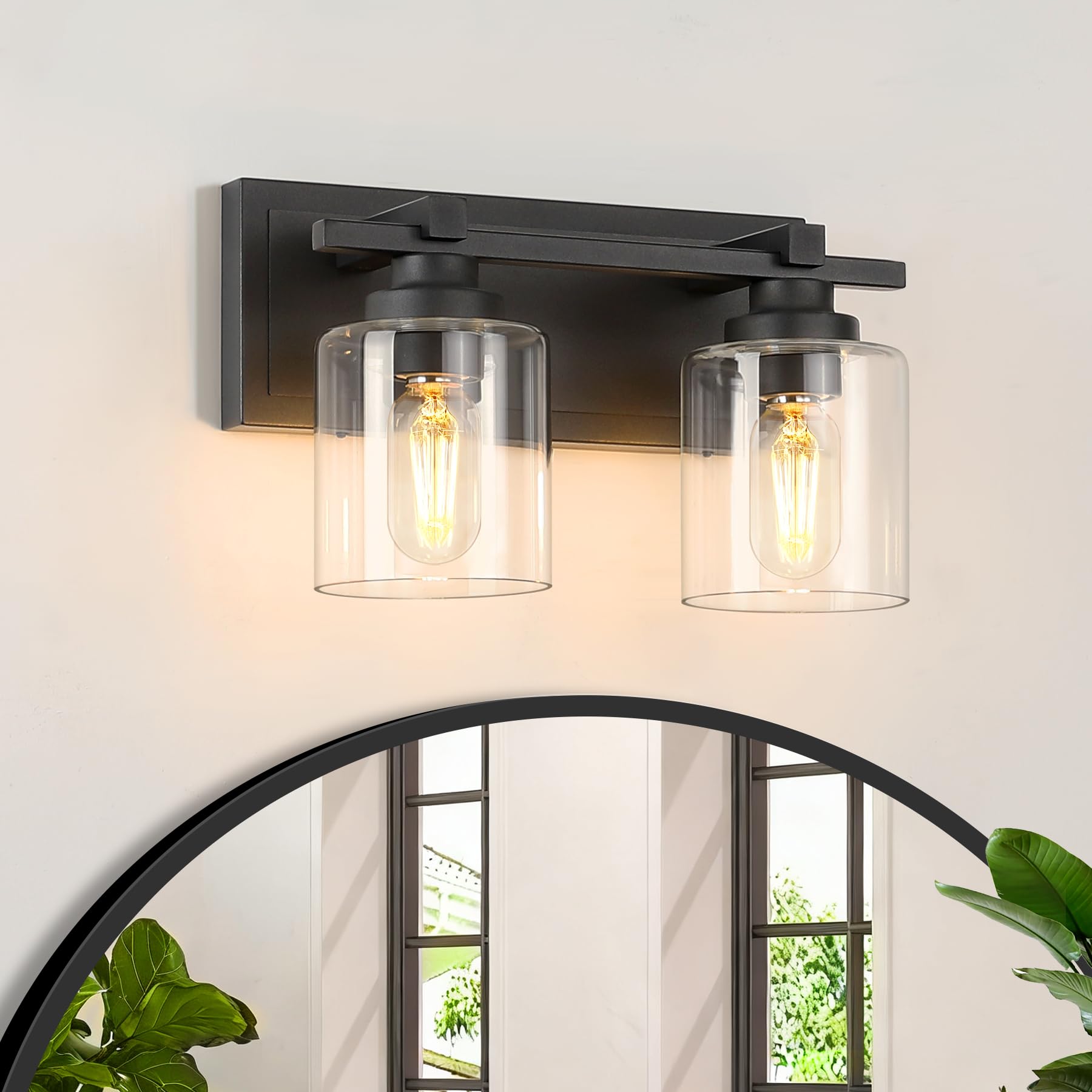 Photo 1 of BrkNit 2 Light Modern Bathroom Light Fixtures Over Mirror, Black Vanity Lights for Bathroom Wall Sconces with Clear Glass Shades, E26 Socket (Bulbs Not Included)