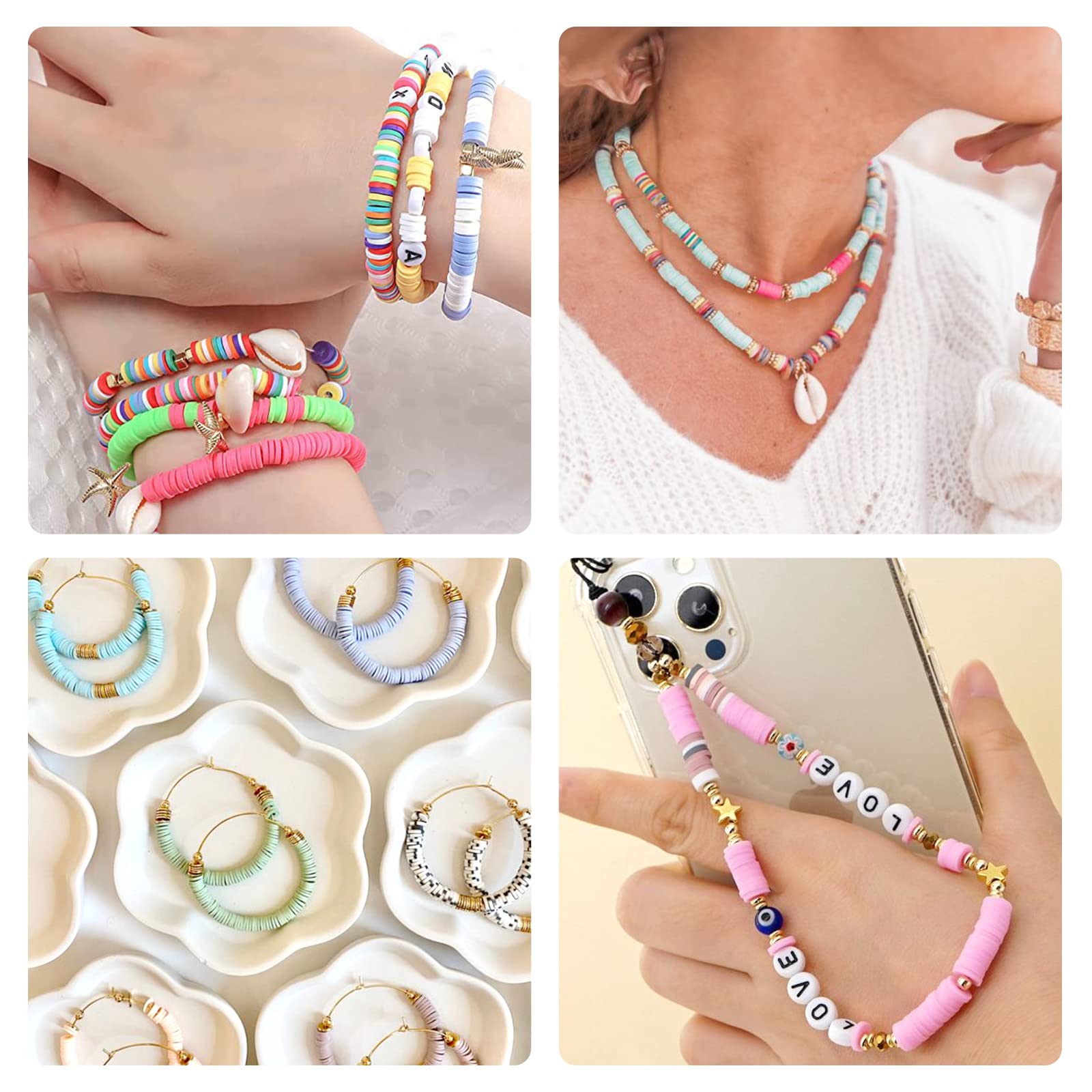 QUEFE 9600pcs Clay Beads for Bracelet Making Kit, 96 Colors Polymer Heishi Beads with Letter Beads Preppy Beads for Jewelry Necklace Making, Craft Gifts