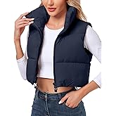 Polu Women's Cropped Puffer Vest Jacket Sleeveless Winter High Stand Collar Lightweight Vest for Women with Zip Gilet