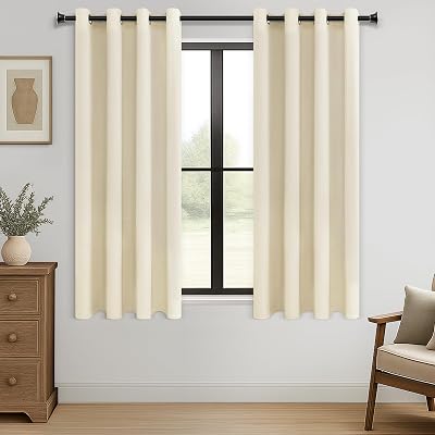 MRTREES Blackout Curtains 66 Drop 2 Panels Biscotti Beige Eyelet 46x66 in