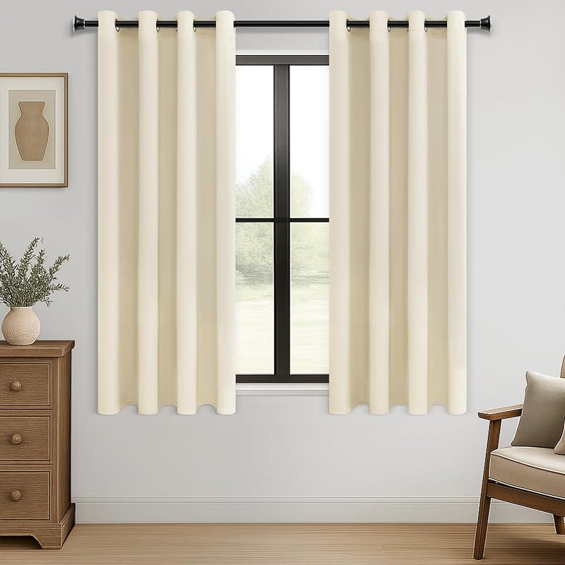 MRTREES Blackout Curtains 66 Drop 2 Panels Biscotti Beige Eyelet 46x66 in