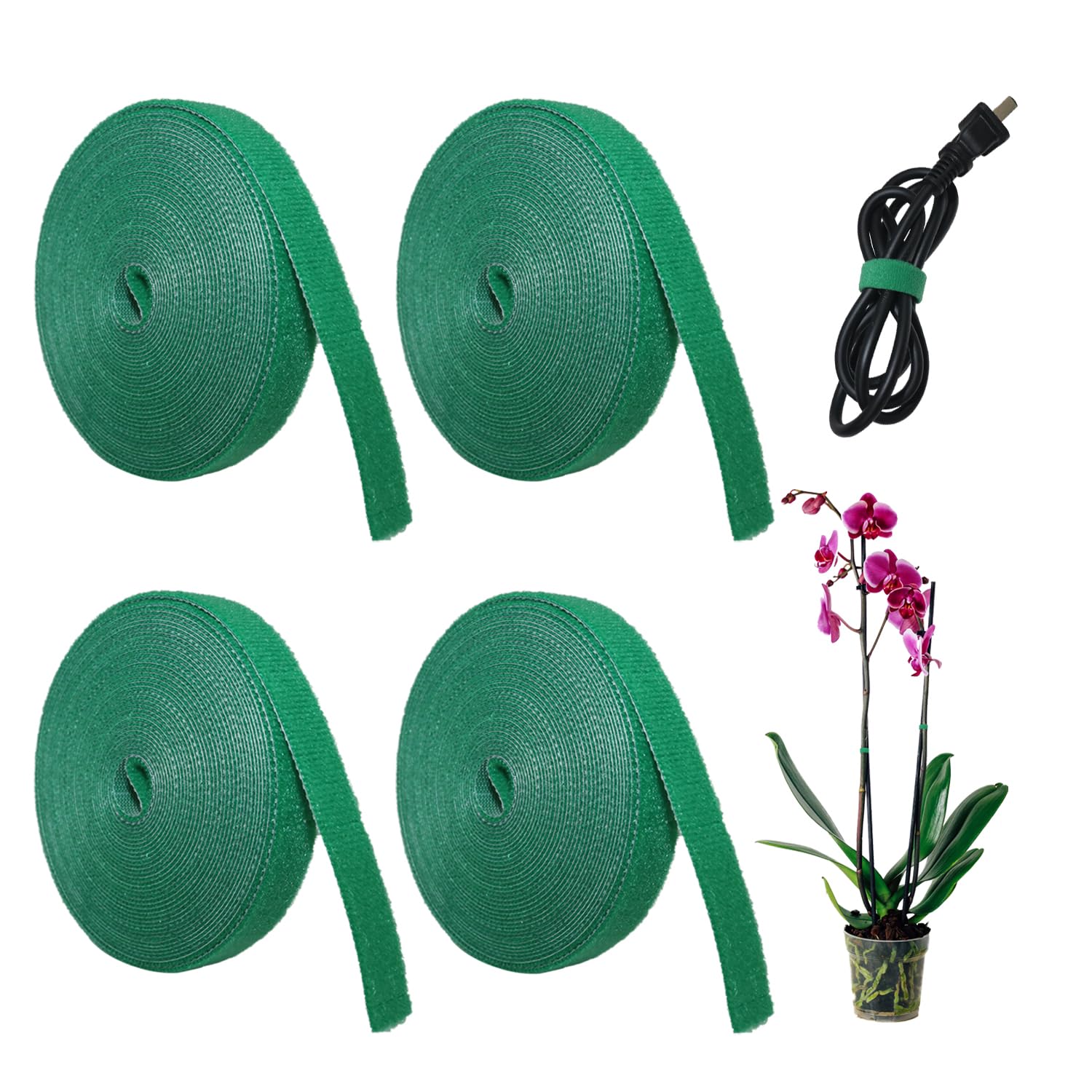 4PCS Garden Tape Plant Tie 65ft - Green Tape Plant Tie Holiday Decoration Ties - Adjustable Tree Ties Plant Stake Cane Supports Wrap Tape for Gardening Sticky Strips