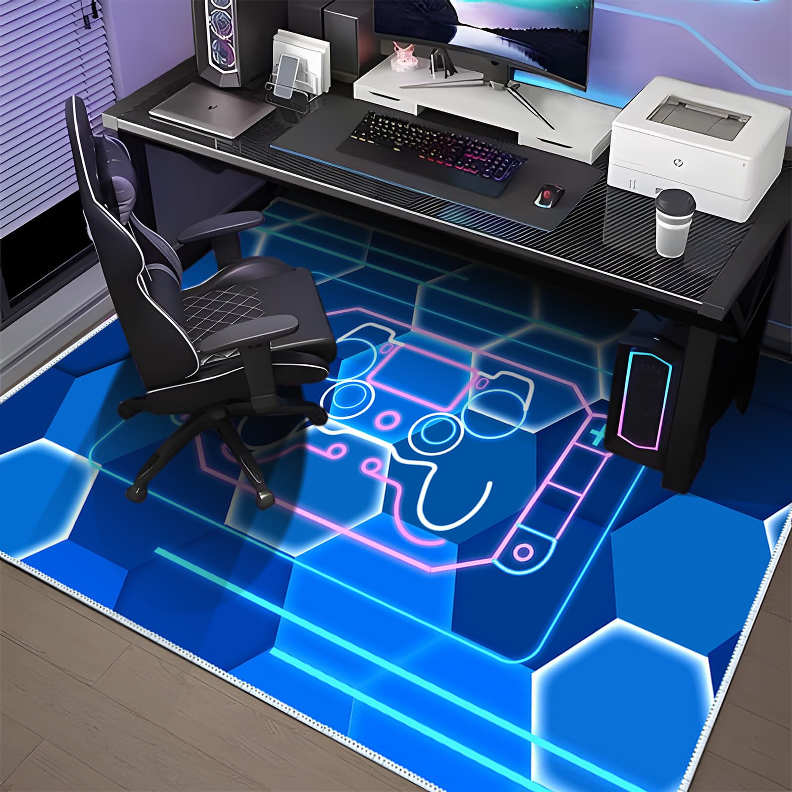 Photo 1 of SRBYWAFY Gaming Rug |Anti-Slip and Silent |Extra Large Size 120x180cm |Machine Washable and wear-Resistant Material | Black Future Technology Style (4'x6')