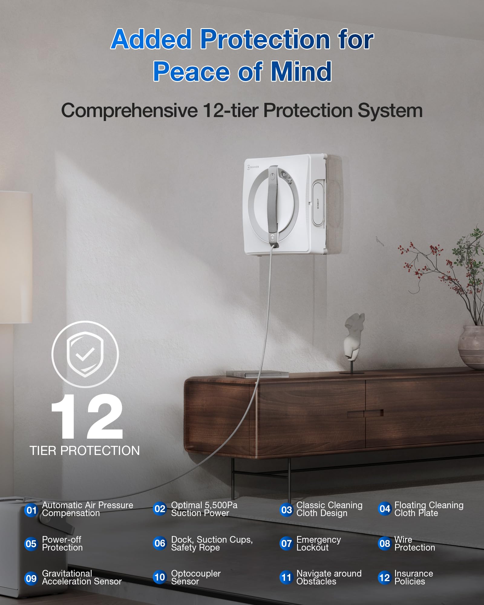 ECOVACS WINBOT W2 PRO Omni Robot Limpiacristales Portátil con Estación Multifuncional, Carga Mientras Trabaja, Limpieza Inteligente con Pulverizador de Agua de Triple Boquilla, Protección de 12 Niveles