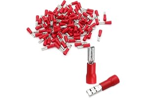 Baomain 0.11" Female Quick Disconnect Spade Terminals,Insulated Crimp Connectors 22-16 AWG 2.8mm,Red, (100-Pack)