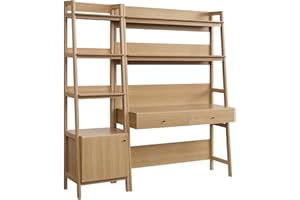 Modway 2-Piece Home Office Desk and Bookshelf Display Case in Oak