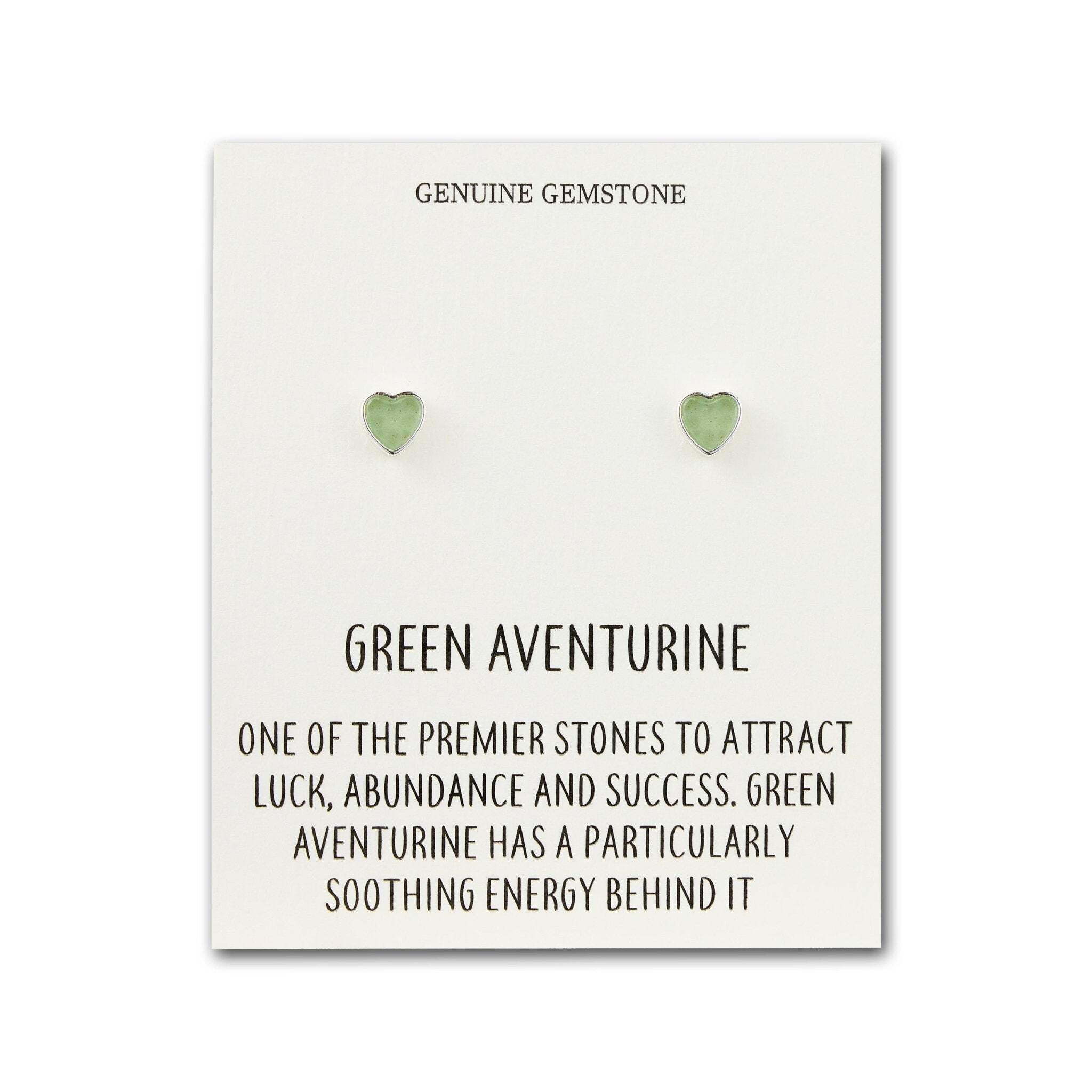 Philip Jones Green Aventurine Heart Stud Earrings with Quote Card