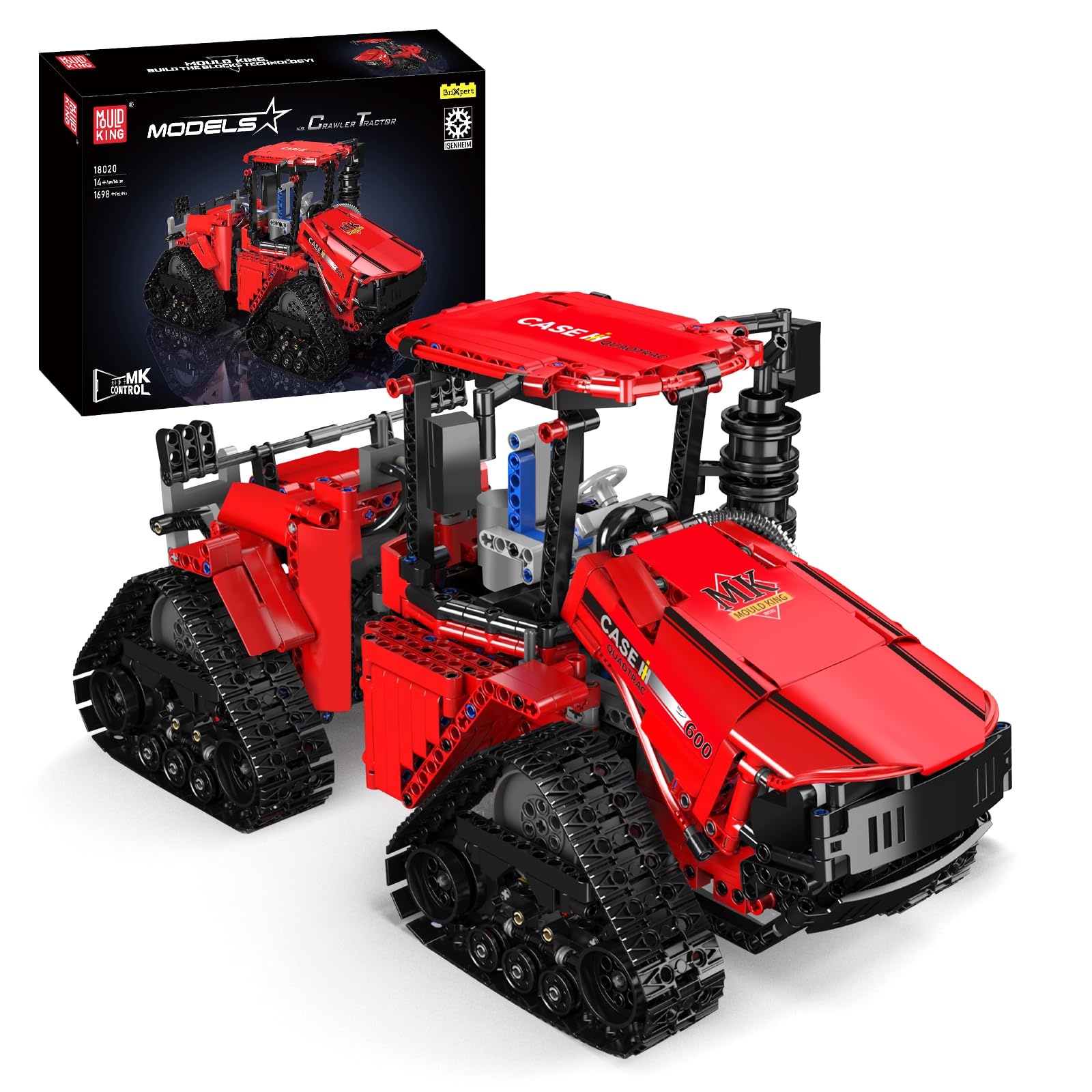 Mould King 18020 Technik Fernbedienung Traktor Klemmbausteine Bausatz, 1698+ PCS MOC elektrischer Quadtrac 600 Spurtraktor, Schwere Baufahrzeug Clamp Traktor Blöcke Set für Jugendliche 14+/Erwachsene